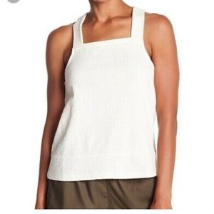Madewell Textured Knit Apron Tank Top with Cross Strap Button Back